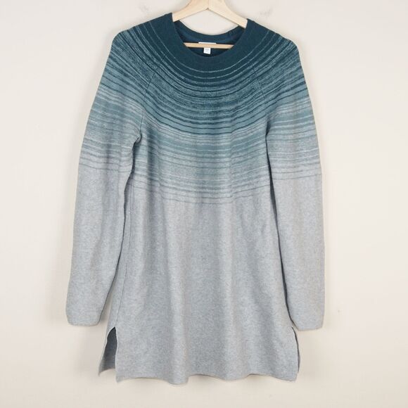 J Jill Ombre Green Gray Knit Sweater Tunic Cotton Blend Womens Sz L Tall - Picture 1 of 10